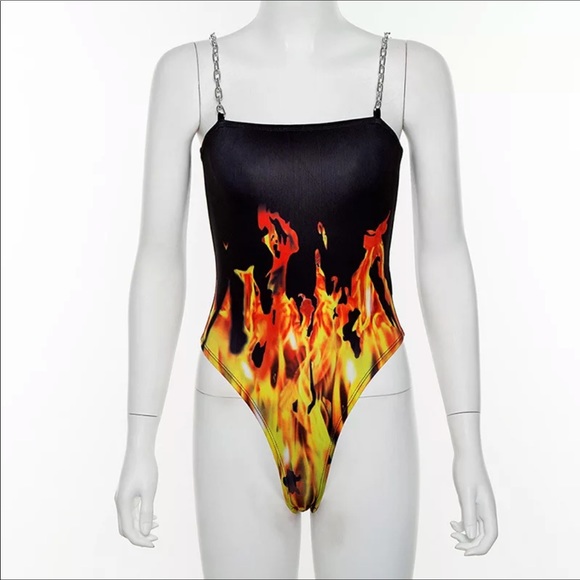 SOLD Baddie Boutique Flame Chain Strap Bodysuit - Picture 3 of 6